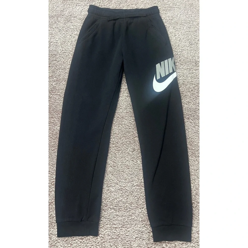 Nike Kids Youth L Black Fleece Jogger Sweatpants Big Logo Swoosh